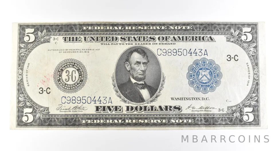 1914 $5 Philadelphia PA FRN Large Note Blue Seal *2724