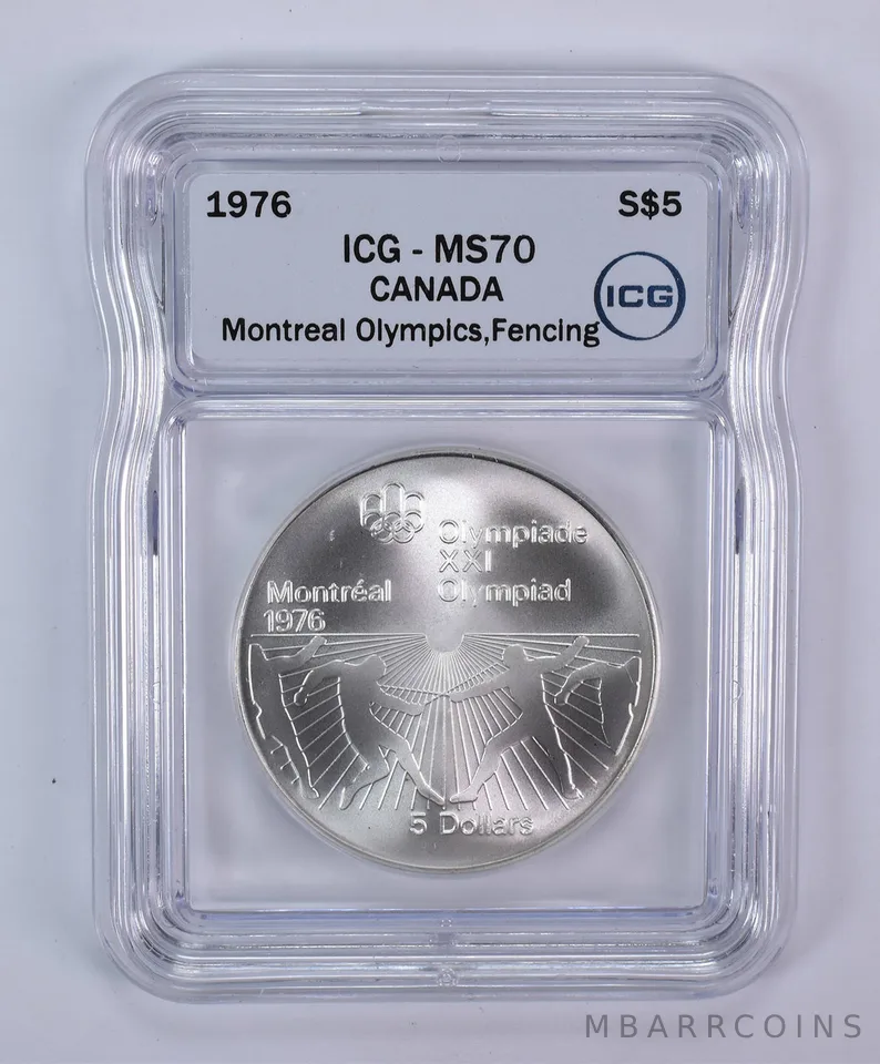 1976 Canada 5 Dollars Silver Montreal Olympics Fencing MS70 ICG