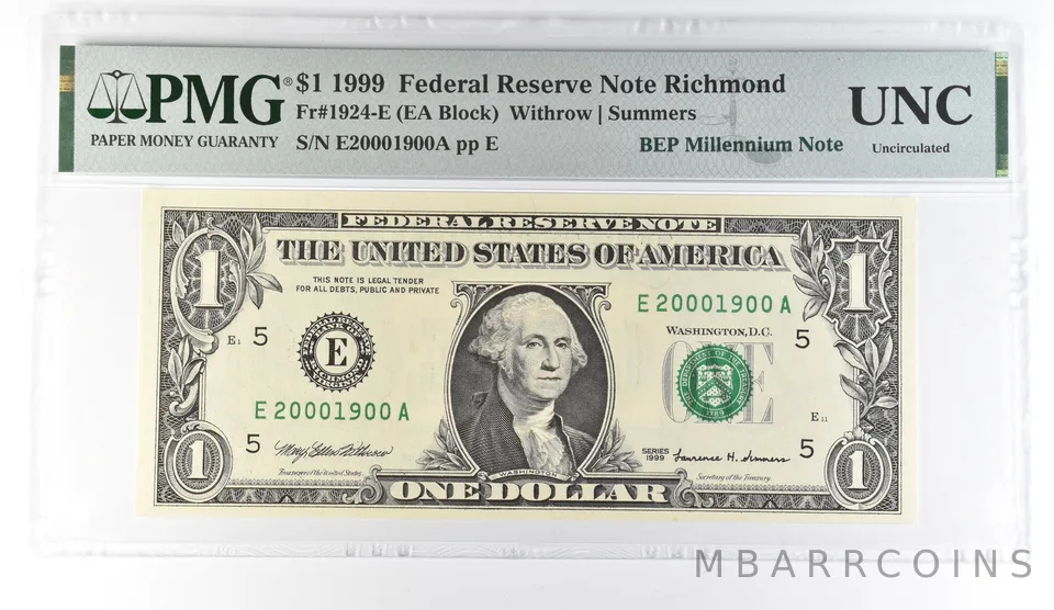 1999 $1 Richmond VA FRN Fr#1924-E BEP Millennium PMG Fancy Serial *8088