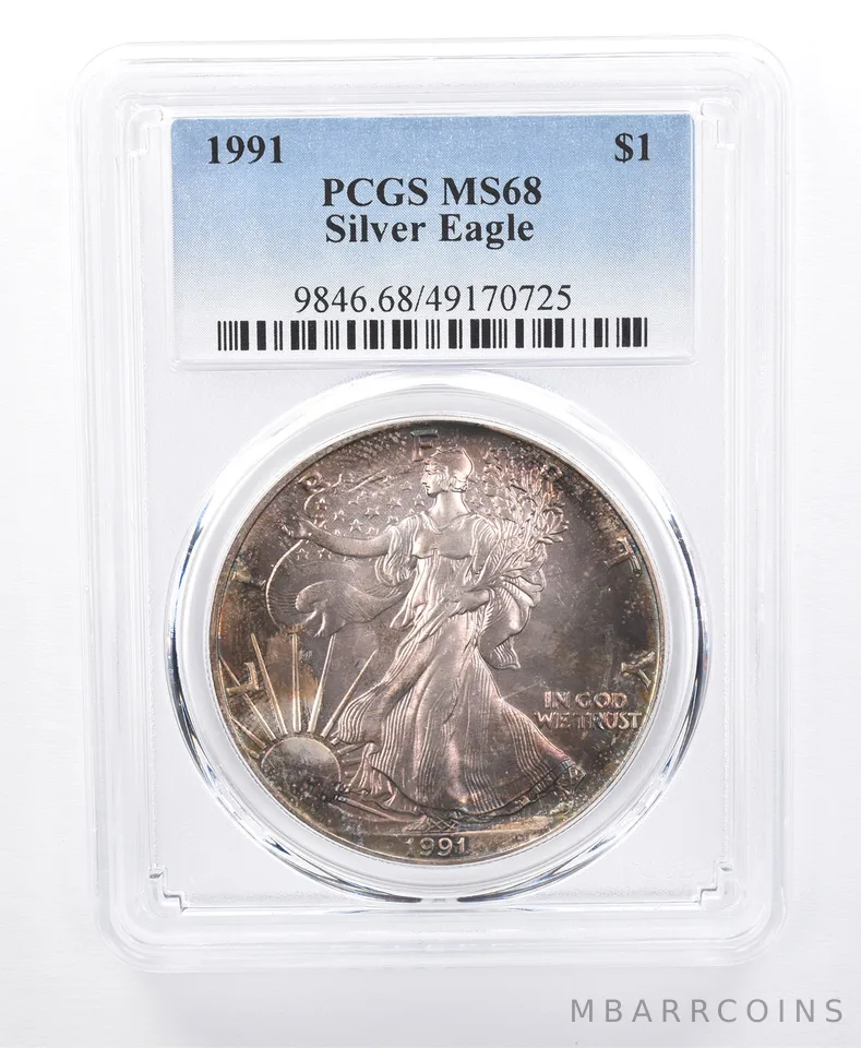 1991 American Silver Eagle MS68 PCGS Beautiful Tone *8639