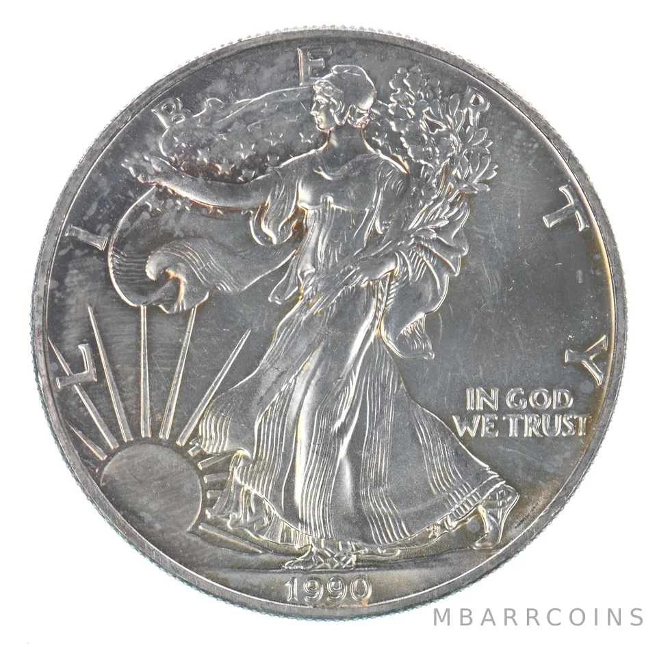 Beautiful Toned - 1990 American Silver Eagle 1 Troy Oz .999 Fine Silver *114