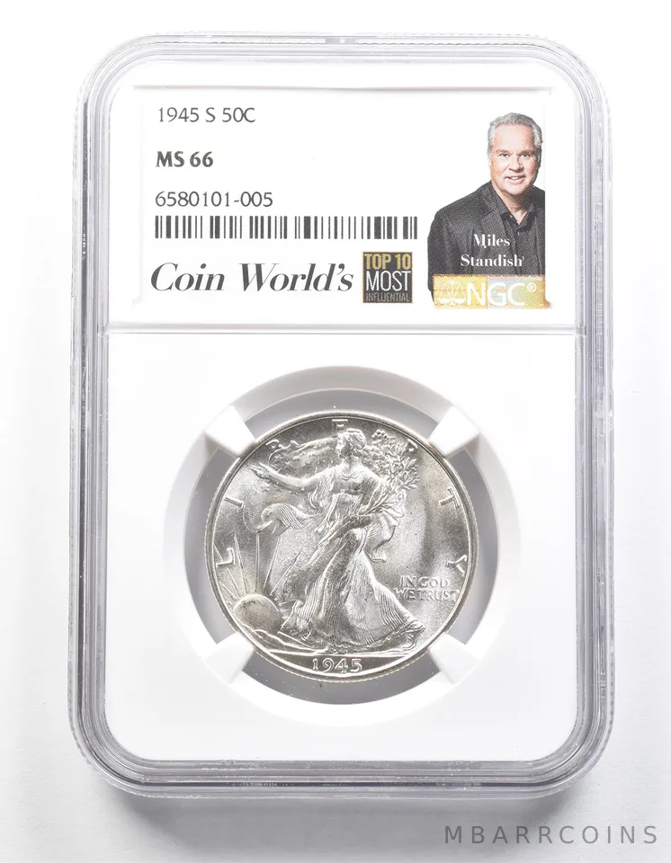 1945-S Walking Liberty Half Dollar Miles Standish MS66 NGC a1386