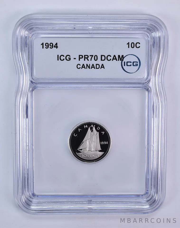 1994 Canada 10 Cents Bluenose PR70 DCAM ICG