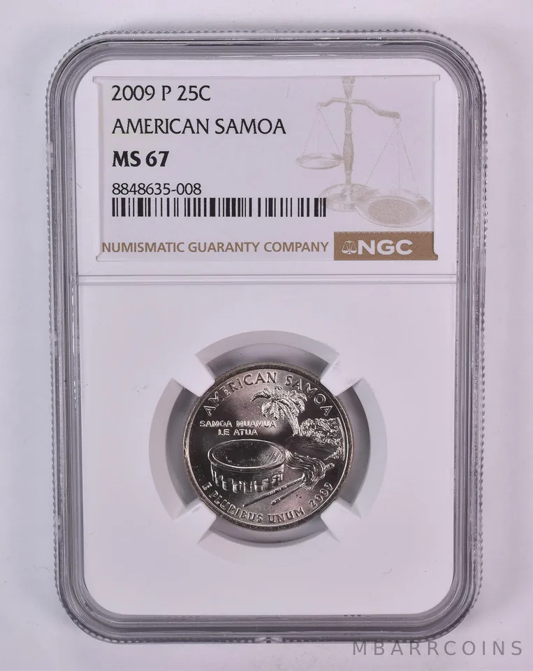 2009-P Washington State Quarter American Samoa MS67 NGC Brown Label