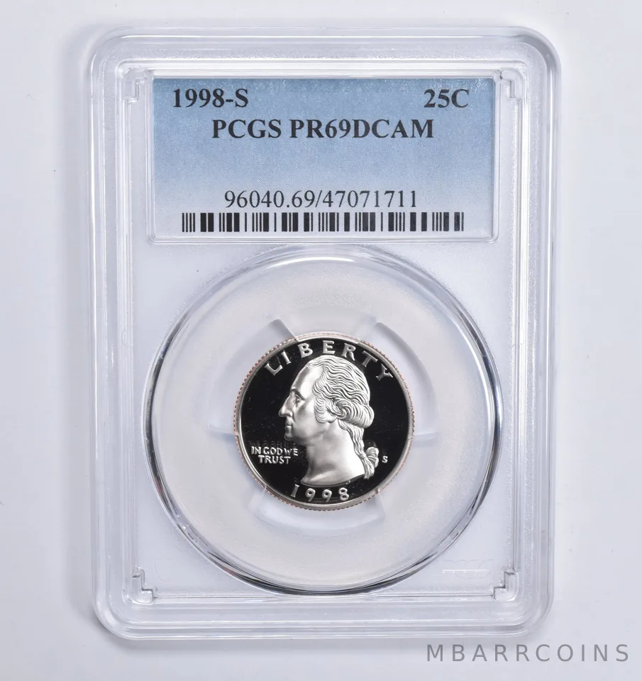 1998-S Washington Quarter 25c PR69 DCAM PCGS Blue Lbl
