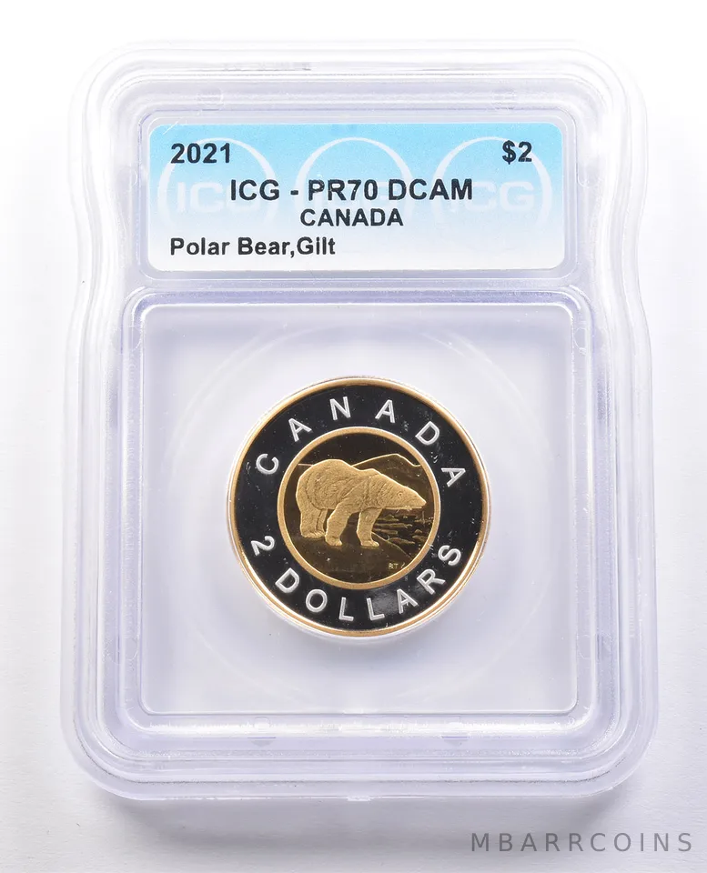 2021 Canada 2 Dollars Gilt Polar Bear PR70 DCAM ICG *9980