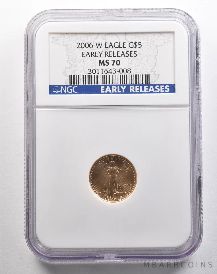 2006-W $5 American Gold Eagle Early Releases 1/10 Oz Gold MS70 NGC *4351