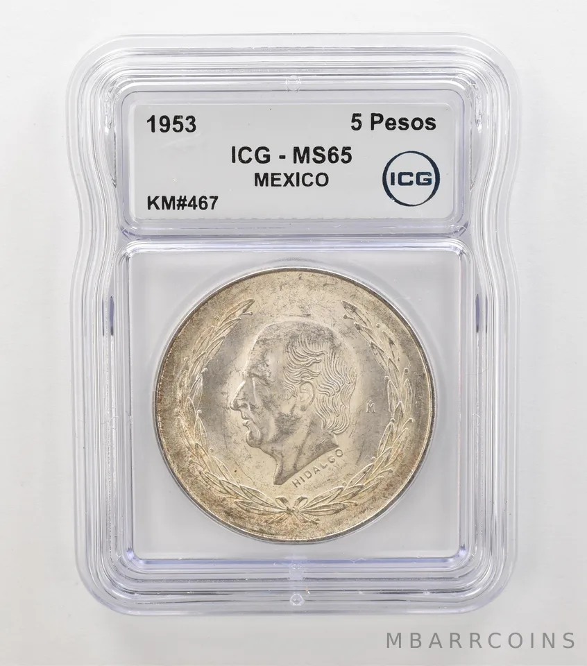 1953 Mo Mexico 5 Pesos KM#467 MS65 ICG Nice Tone Reverse a6869
