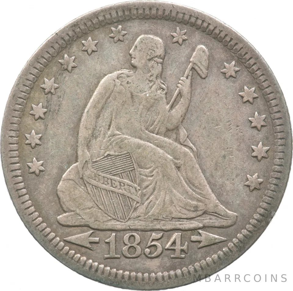 1854 Seated Liberty Quarter Arrows a2381