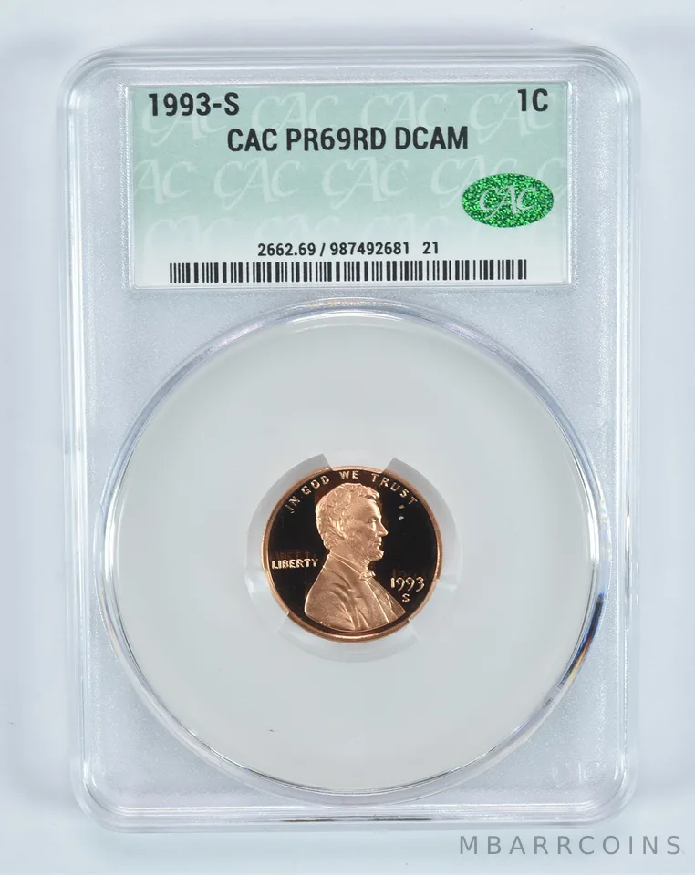 1993-S Lincoln Memorial Cent PR69 RD DCAM CAC CACg