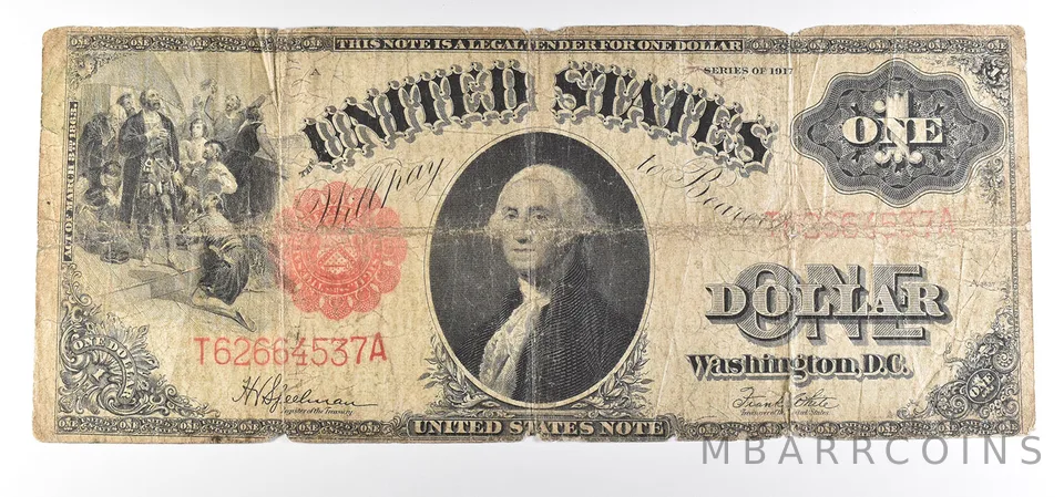 1917 $1 United States Legal Tender Large Note Red Seal *0900