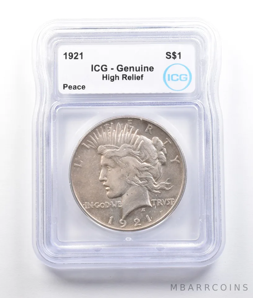1921 Peace Silver Dollar High Relief Genuine ICG *2735