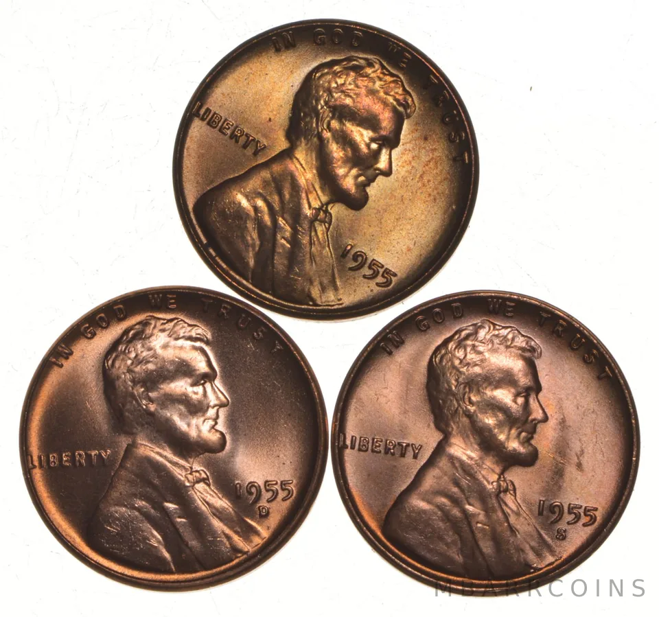 Choice Unc 1955 P+D+S Lincoln Wheat Cent Gem BU Collection Lot Set