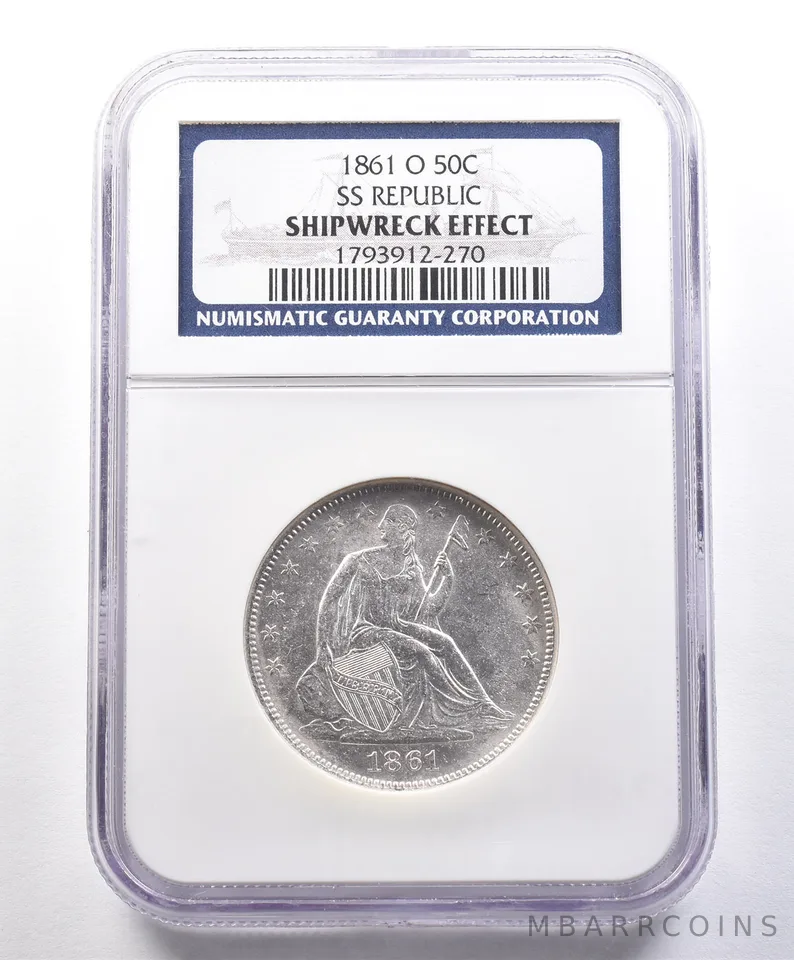 1861-O Seated Liberty Half Dollar SS Republic Shipwreck Effect NGC .887 *4099