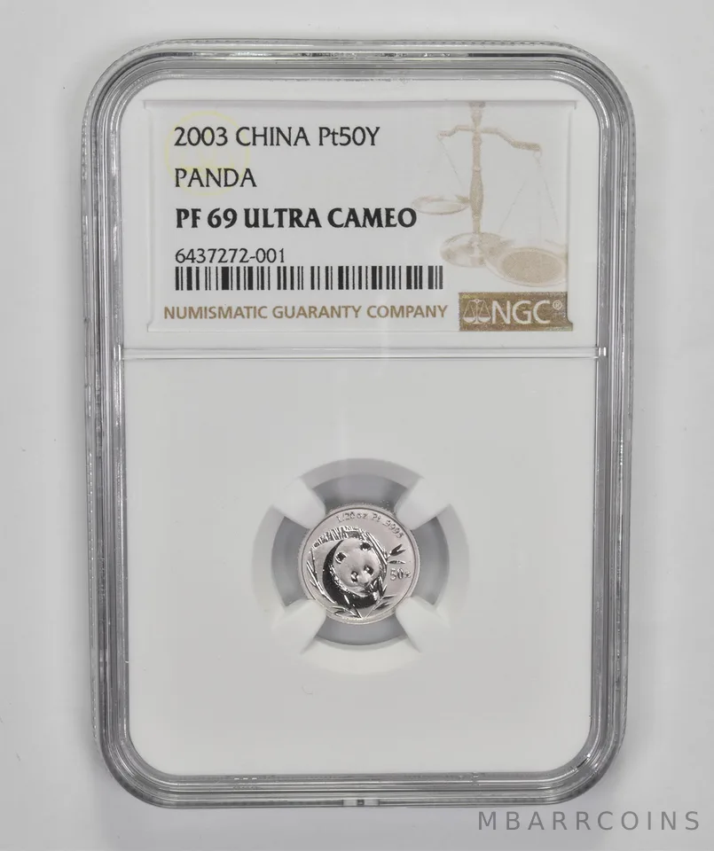 PF69 UCAM 2003 China 50 Yuan - 1/20 Oz. .999 Fine Platinum - Panda - NGC a0385
