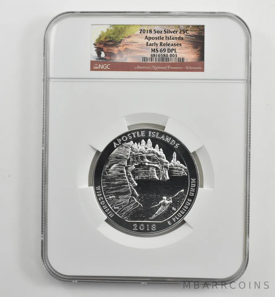 2018 5 Oz Silver Quarter ATB Apostle Islands ER MS69 DPL NGC *1579