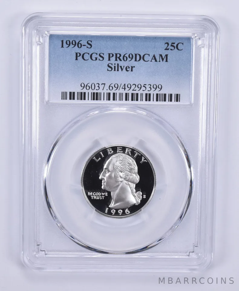 1996-S Washington Quarter Silver PR69 DCAM PCGS Blue Label