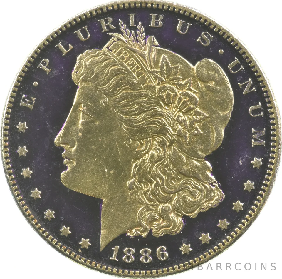 1886 Morgan Silver Dollar Colorized Gold Plated Reverse Proof Look a0583