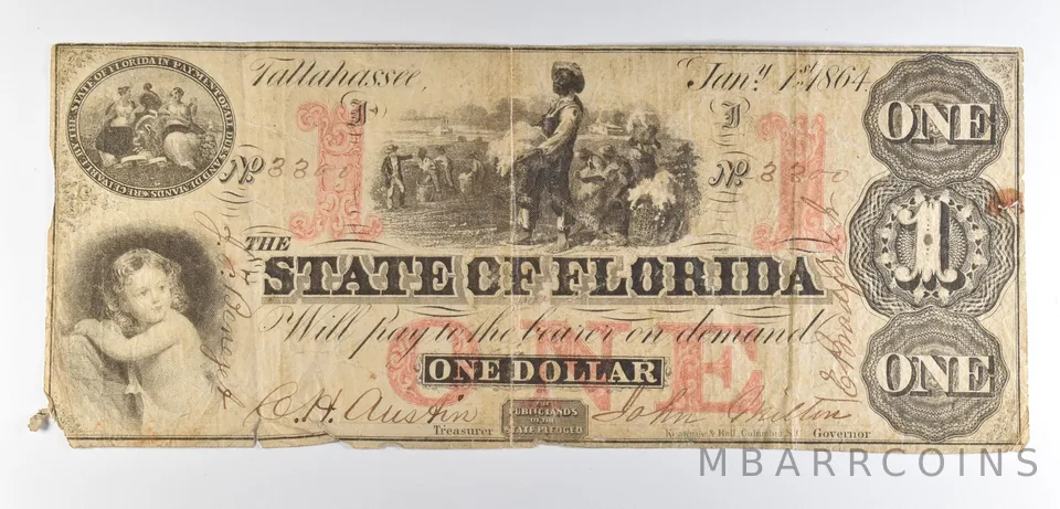 1864 $1 Tallahassee FL Obsolete Note *8604