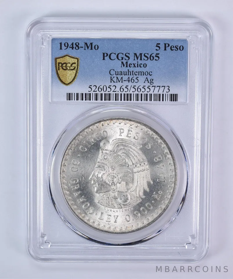 1948 Mo Mexico 5 Pesos Silver Cuauhtemoc KM-465 MS65 PCGS