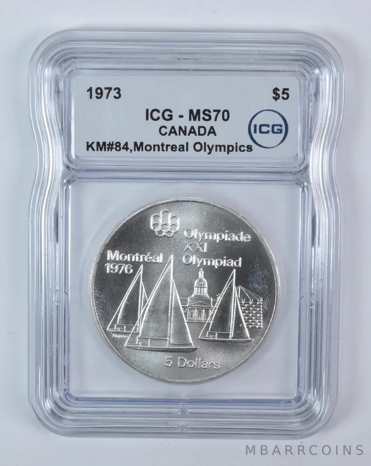 1973 Canada 5 Dollars Silver Montreal Olympics Sailboats MS70 ICG
