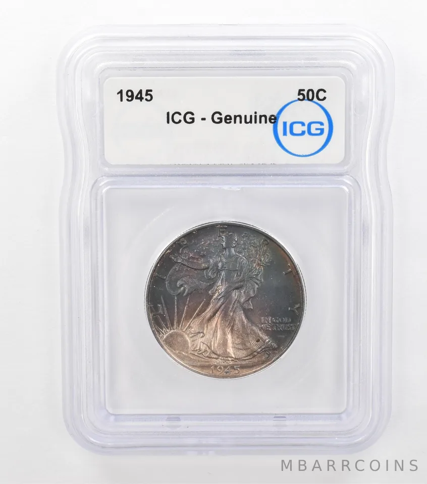 1945 Walking Liberty Half Dollar Genuine ICG Beautiful Tone *3656