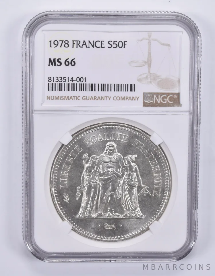 1978 France 50 Francs Silver MS66 NGC Brown Label