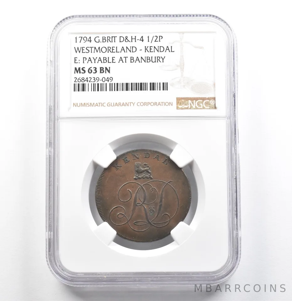 1794 G. Britain Westmorland Kendal Half Penny D&H-4 Banbury MS63 BN NGC *6856