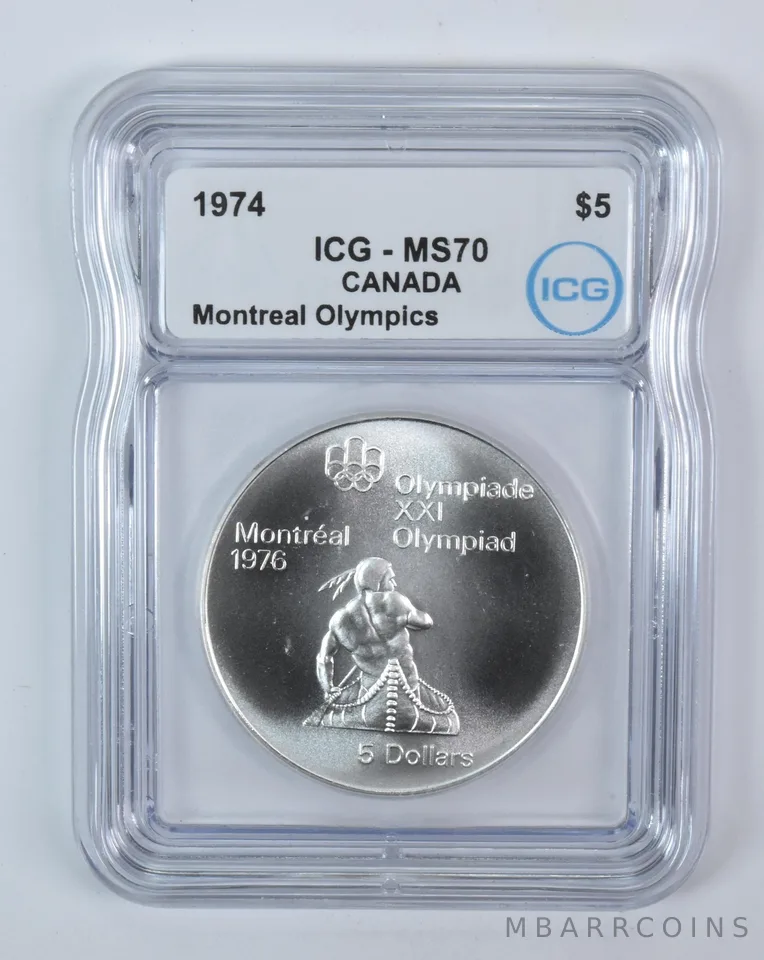 1974 Canada 5 Dollars Silver Montreal Olympics Canoeing MS70 ICG
