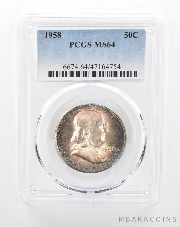 1958 Franklin Half Dollar MS64 PCGS Beautiful Tone *2887