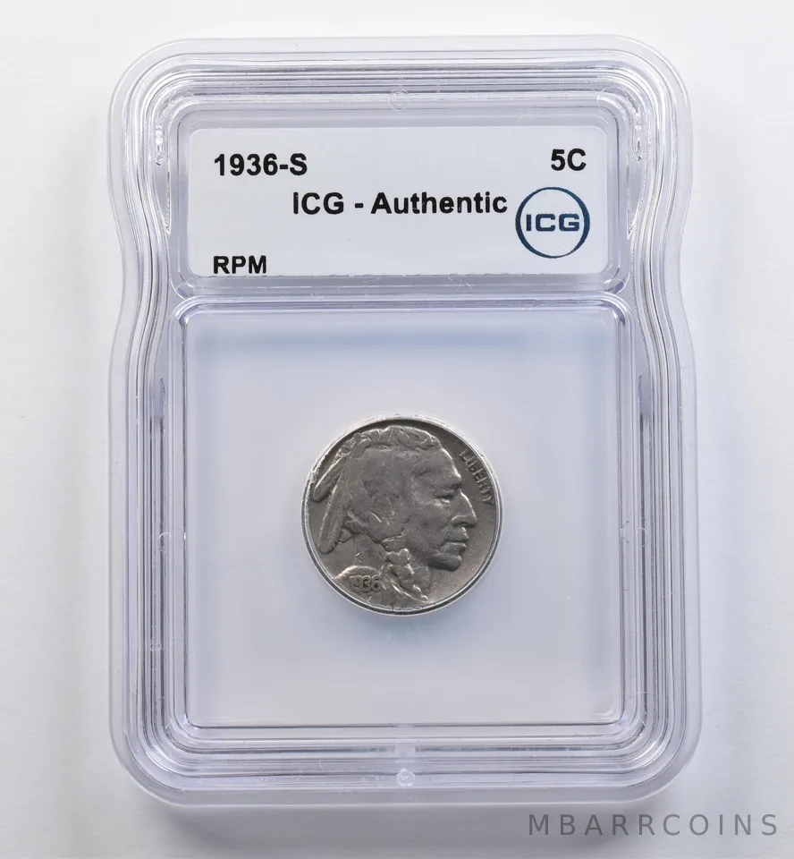 1936-S Indian Head Buffalo Nickel RPM Authentic ICG *9003