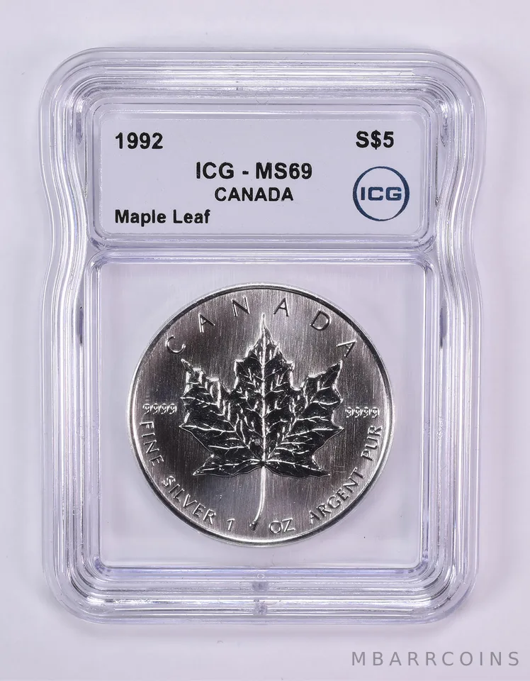 1992 Canada 5 Dollars Silver Maple Leaf MS69 ICG