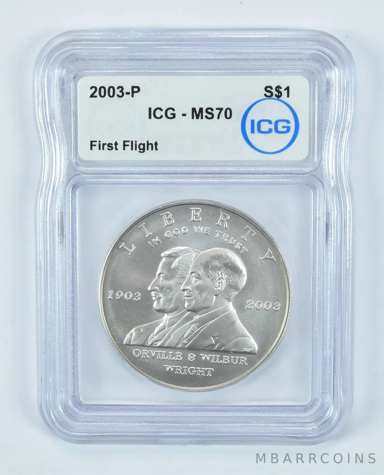 2003-P First Flight Commemorative Silver Dollar MS70 ICG