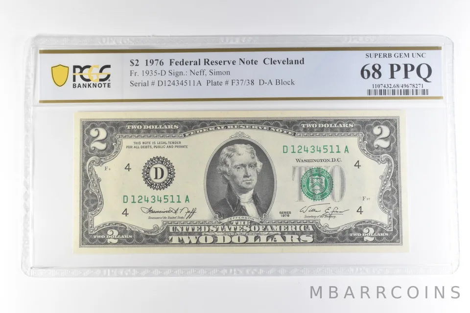 1976 $2 Cleveland OH FRN Fr#1935-D Superb Gem Unc 68 PPQ PCGS *0670