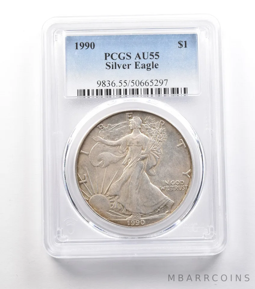 1990 American Silver Eagle AU55 PCGS LOWBALL Circ Registry *0961