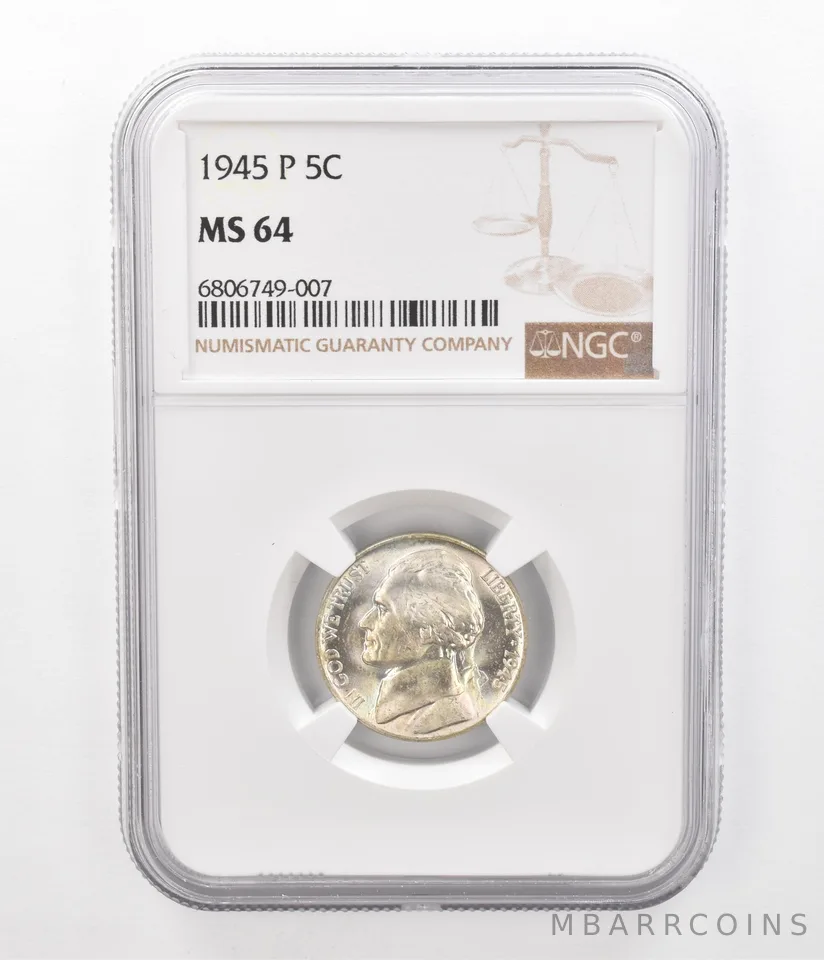 1945-P Jefferson Nickel MS64 NGC Beautiful Tone *2427