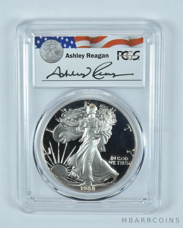 1988-S American Silver Eagle Ashley Reagan Signed PR69 DCAM PCGS