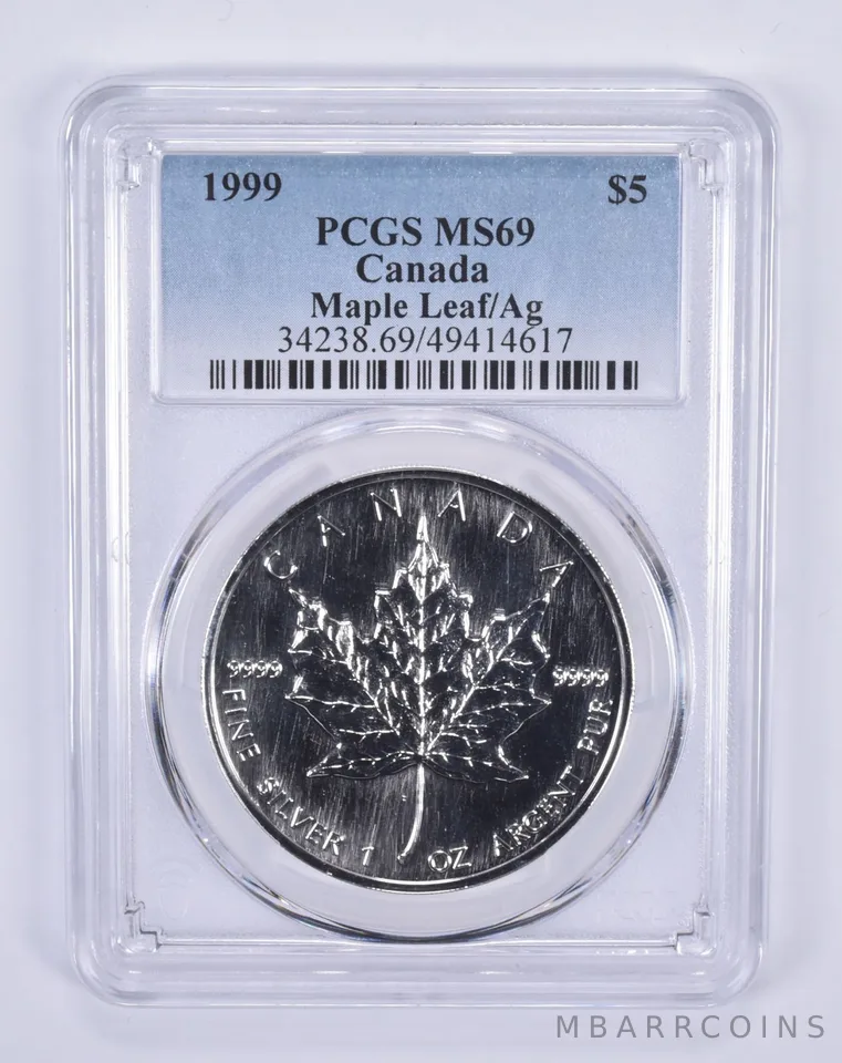1999 Canada 5 Dollars Silver Maple Leaf MS69 PCGS Blue Label
