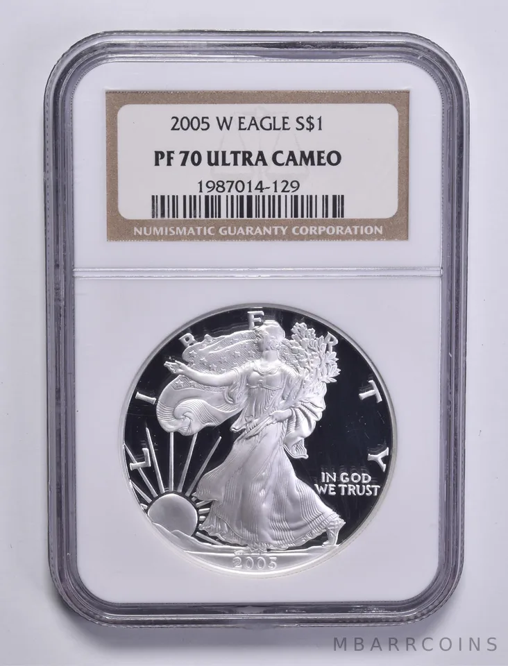 2005-W American Silver Eagle 1 Oz PF70 UCAM NGC Brown Label