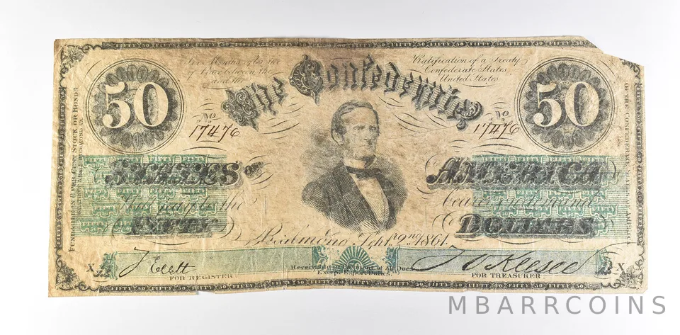 1864 $50 Confederate States Of America T-16 Large Note a8510