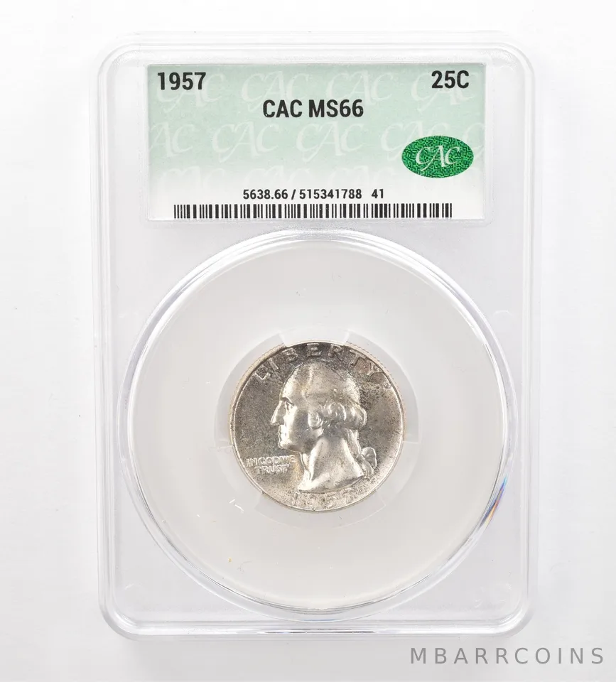 1957 Washington Quarter MS66 CAC CACg Nice Tone *7430