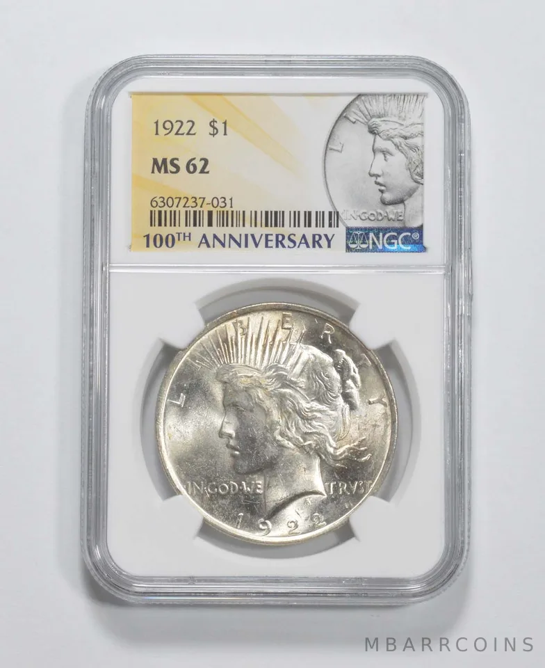 1922 Peace Silver Dollar MS62 NGC 100th Anniv 2021 Special Label