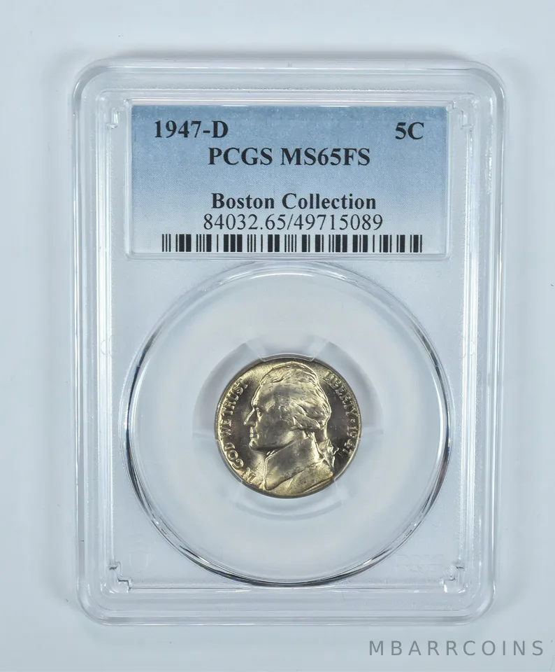 1947-D Jefferson Nickel Boston Collection MS65 FS PCGS Blue Label
