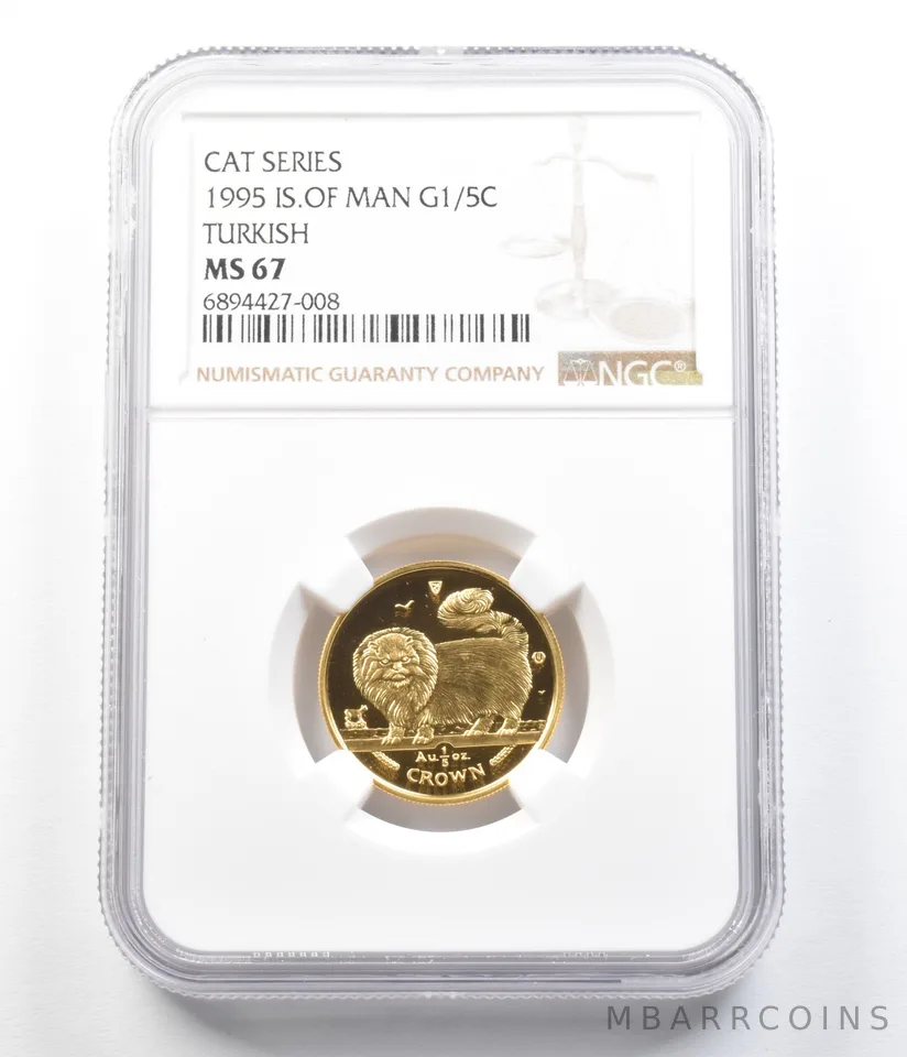 1995 Isle Of Man 1/5 Crown Gold Cat Series Turkish MS67 NGC *4443