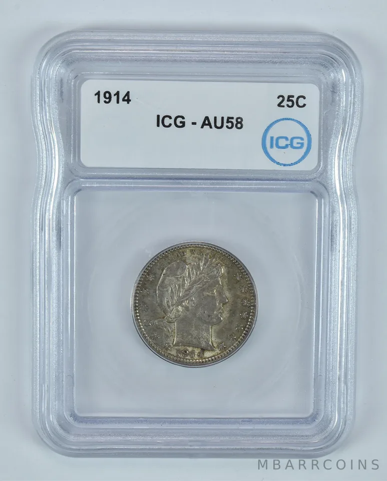 1914 Barber Quarter Quarter AU58 ICG *9148