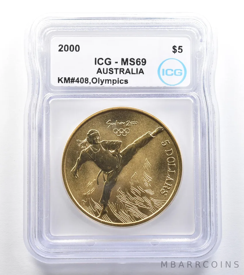 2000 Australia 5 Dollar Sydney Olympics Taekwondo KM#408 MS69 ICG *7899