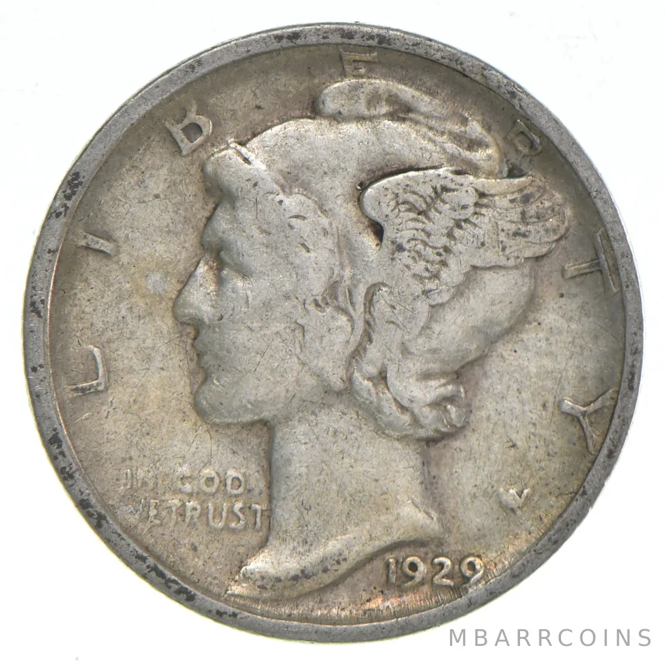 VG+ 1929-D Mercury 90% Silver Dime
