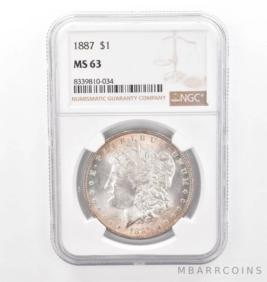 1887 Morgan Silver Dollar MS63 NGC Beautiful Tone Reverse *2059