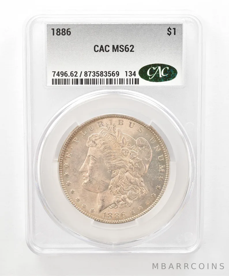 1886 Morgan Silver Dollar MS62 CAC CACg Beautiful Tone *6617