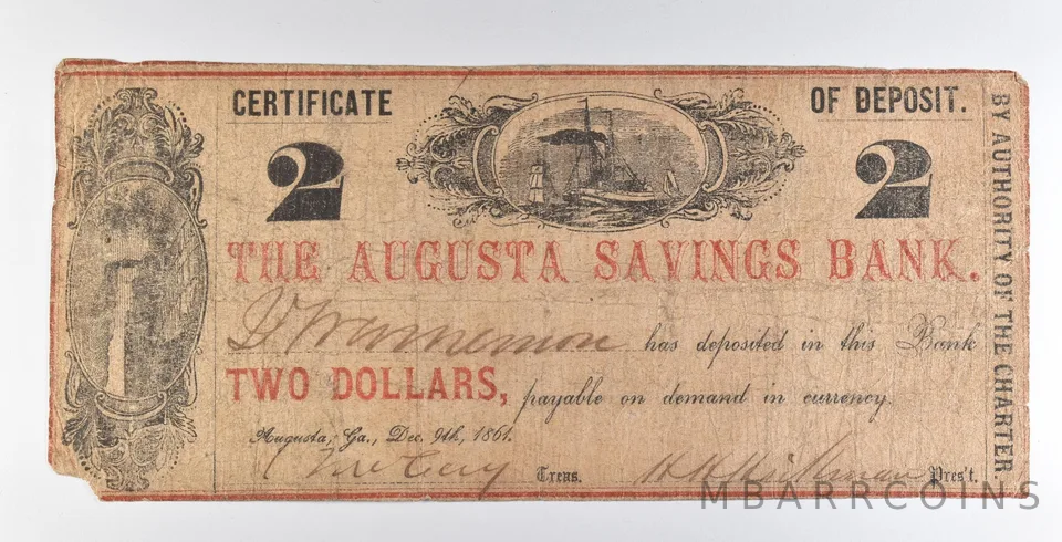 1861 $2 Augusta GA Savings Bank Obsolete Note *8919